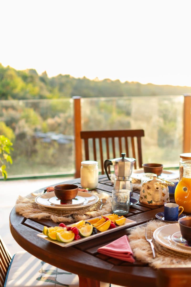 La Maison Bleue Naivasha — terrace breakfast spread against the valley backdrop