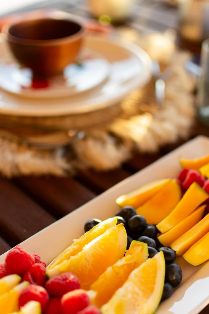 La Maison Bleue Naivasha — morning table on the terrace overlooking hazy hills