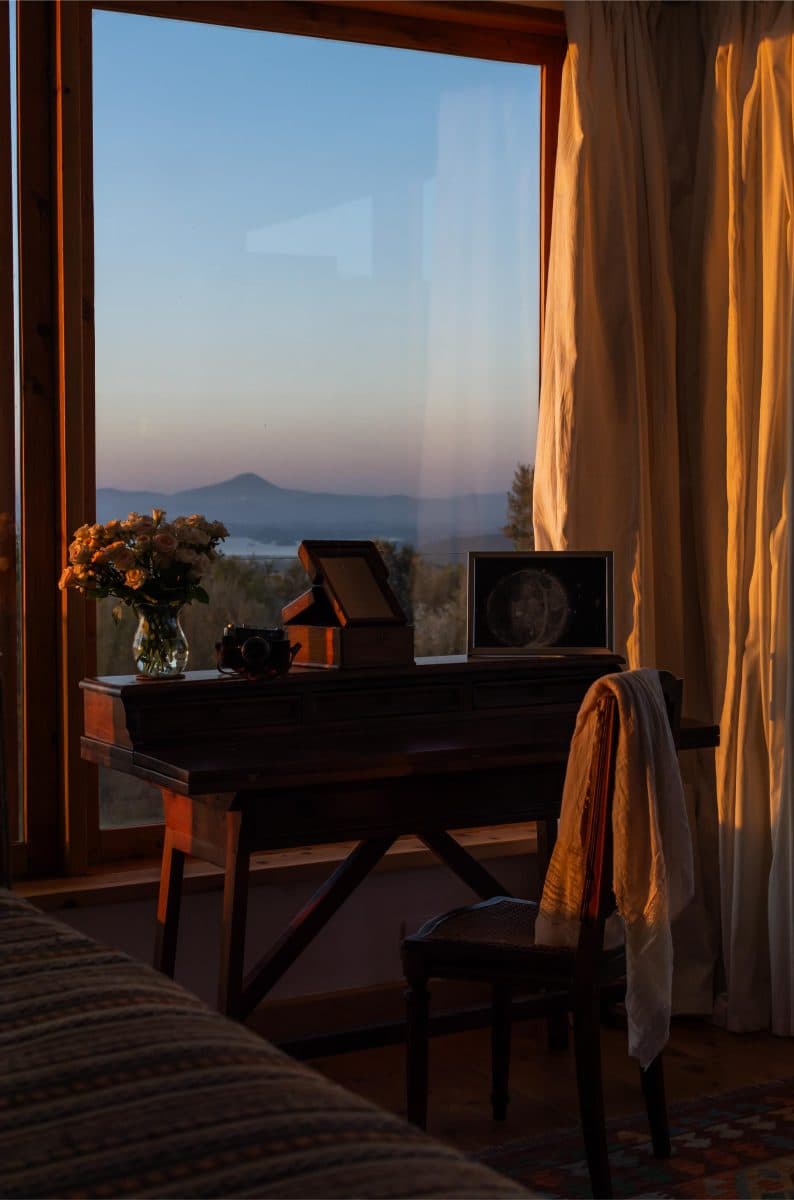 La Maison Bleue Naivasha — bedroom desk at twilight overlooking Naivasha